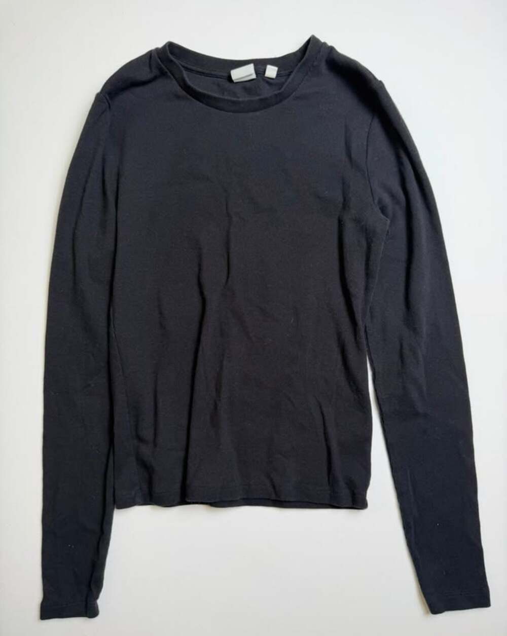 Aritzia Homestretch Basic Cotton Long Sleeve Crewneck Top Black Size M